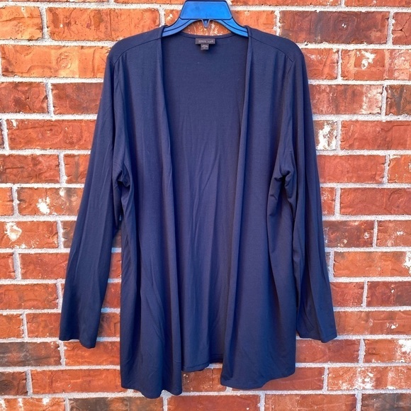 J.Jill Womens Large Tall Blue Cardigan Split Black Minimalist Lagen Look Capsule - Picture 9 of 9